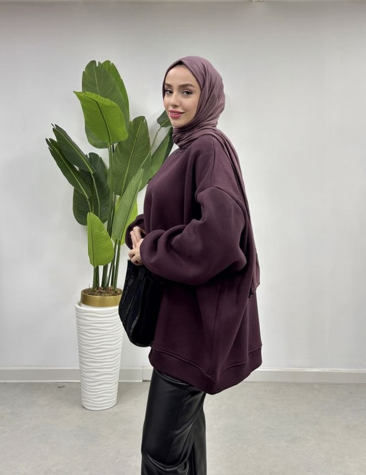 üç iplik içi Şardonlu Sweat bordo