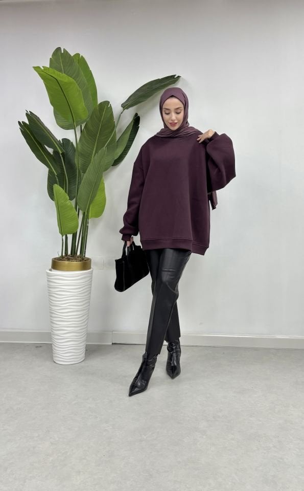 üç iplik içi Şardonlu Sweat bordo