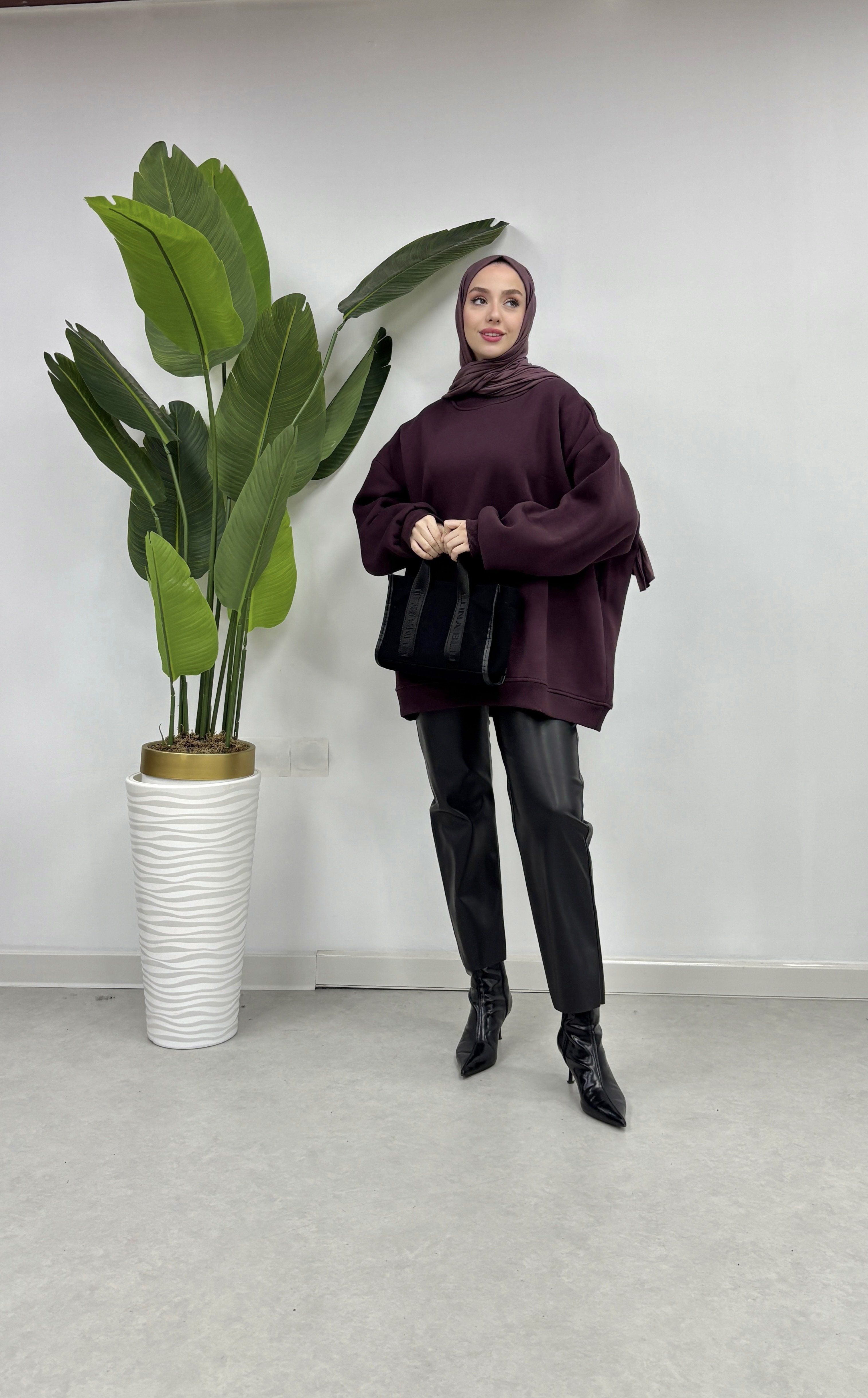 üç iplik içi Şardonlu Sweat bordo