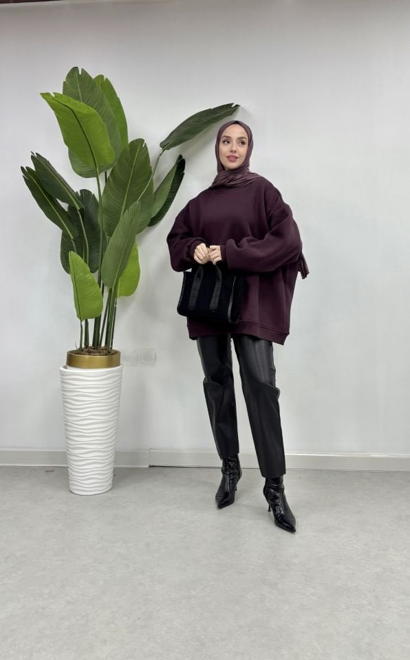 üç iplik içi Şardonlu Sweat bordo
