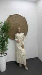 Çiçekli desenli elbise kahve
