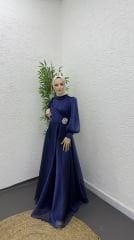 Taşlı lacivert abiye 36