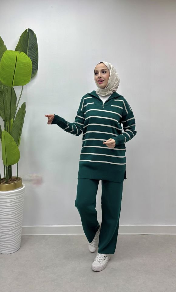Çelik merserize triko takım yeşil renk