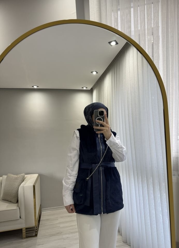 Peluş yelek lacivert