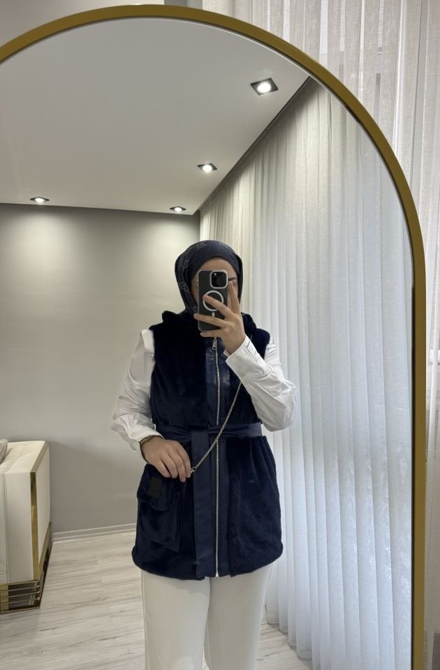 Peluş yelek lacivert