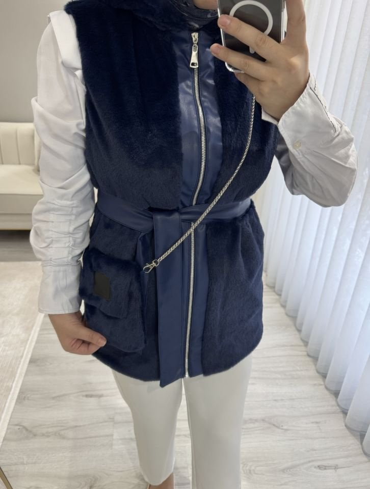 Peluş yelek lacivert