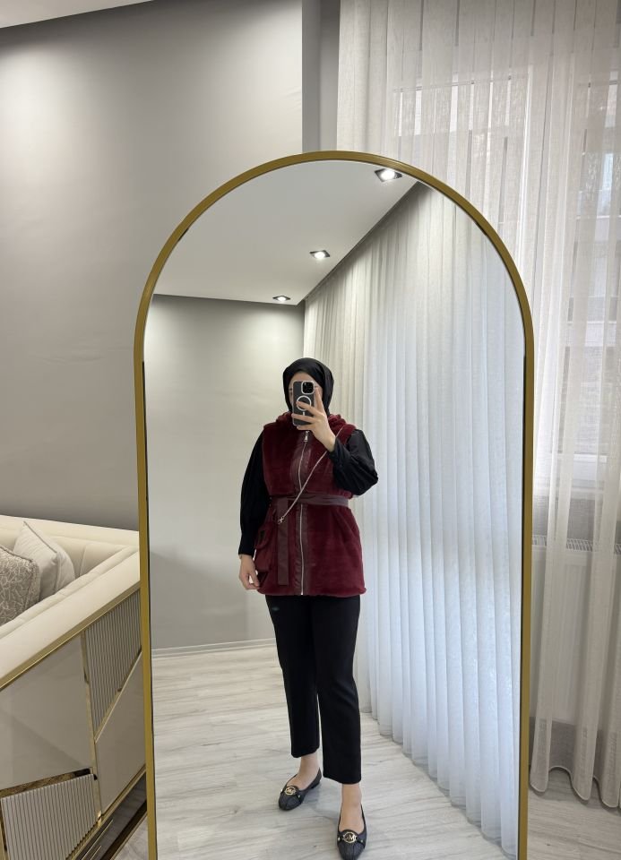 Peluş yelek bordo