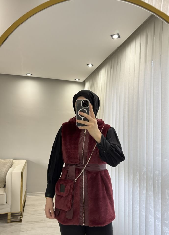 Peluş yelek bordo