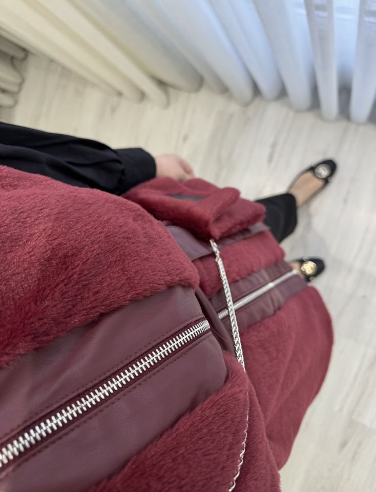 Peluş yelek bordo