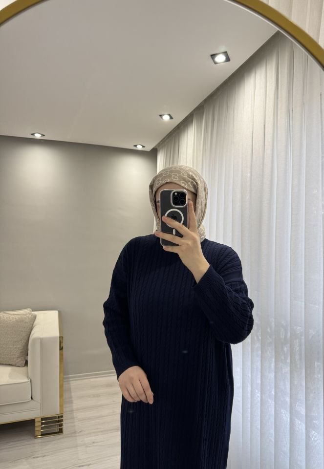 Örgülü triko elbise lacivert