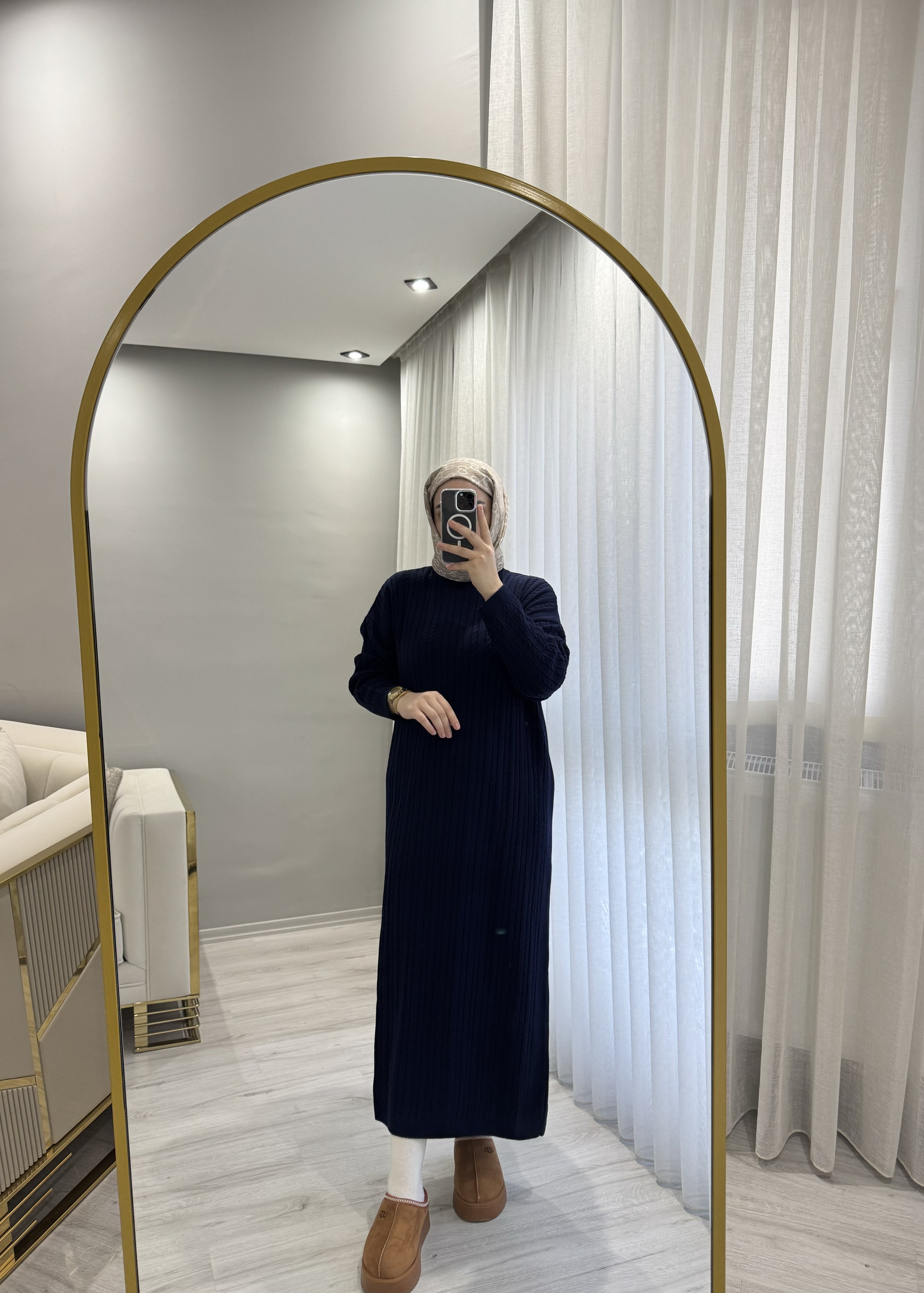 Örgülü triko elbise lacivert
