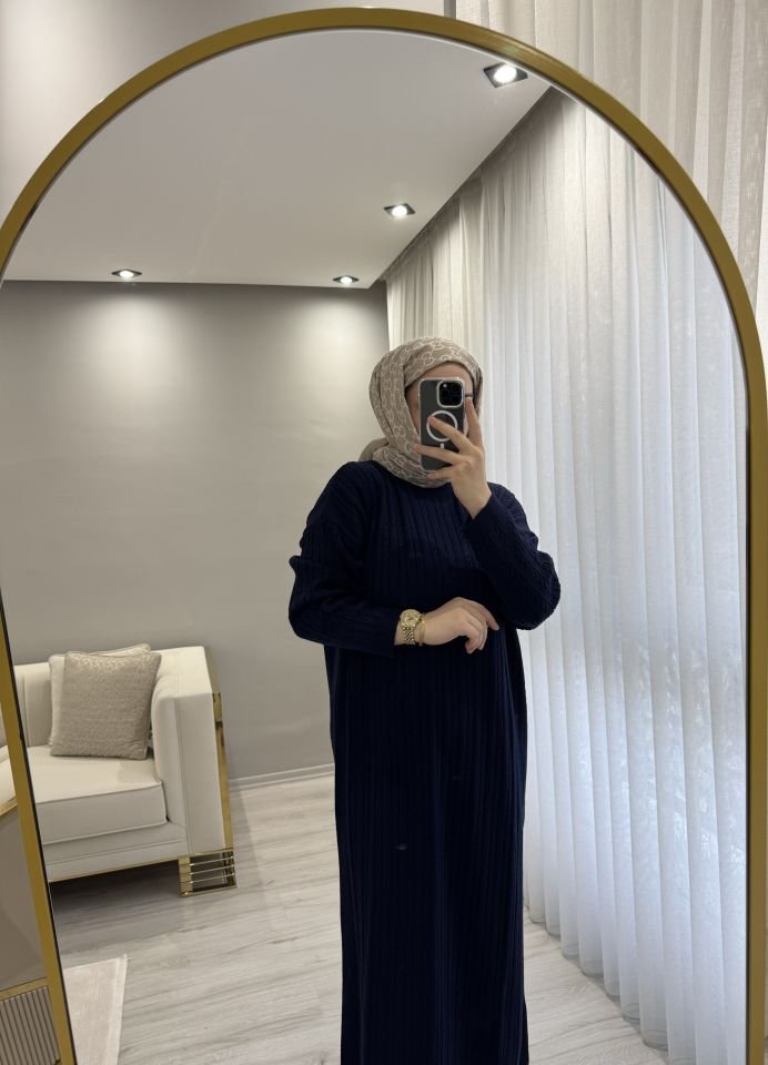 Örgülü triko elbise lacivert
