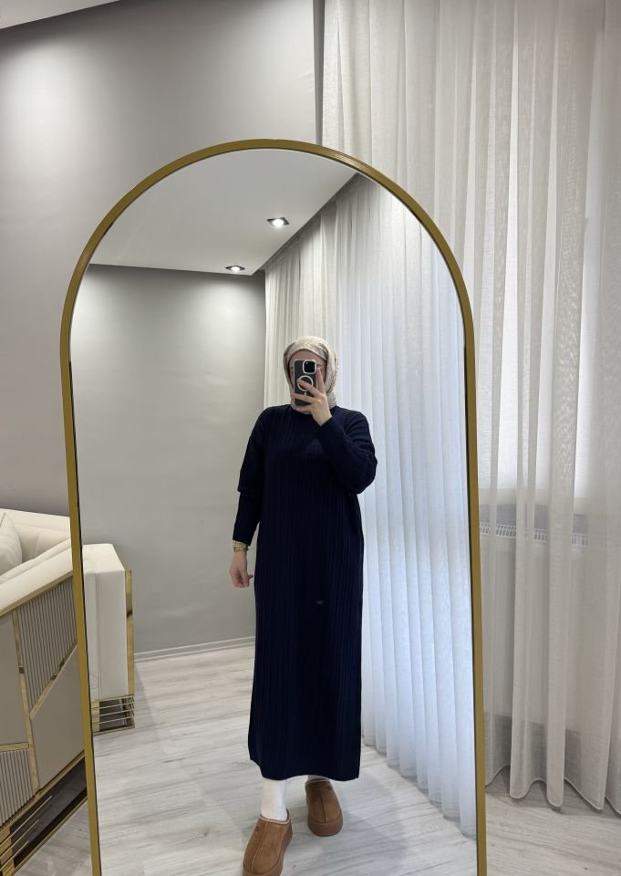 Örgülü triko elbise lacivert