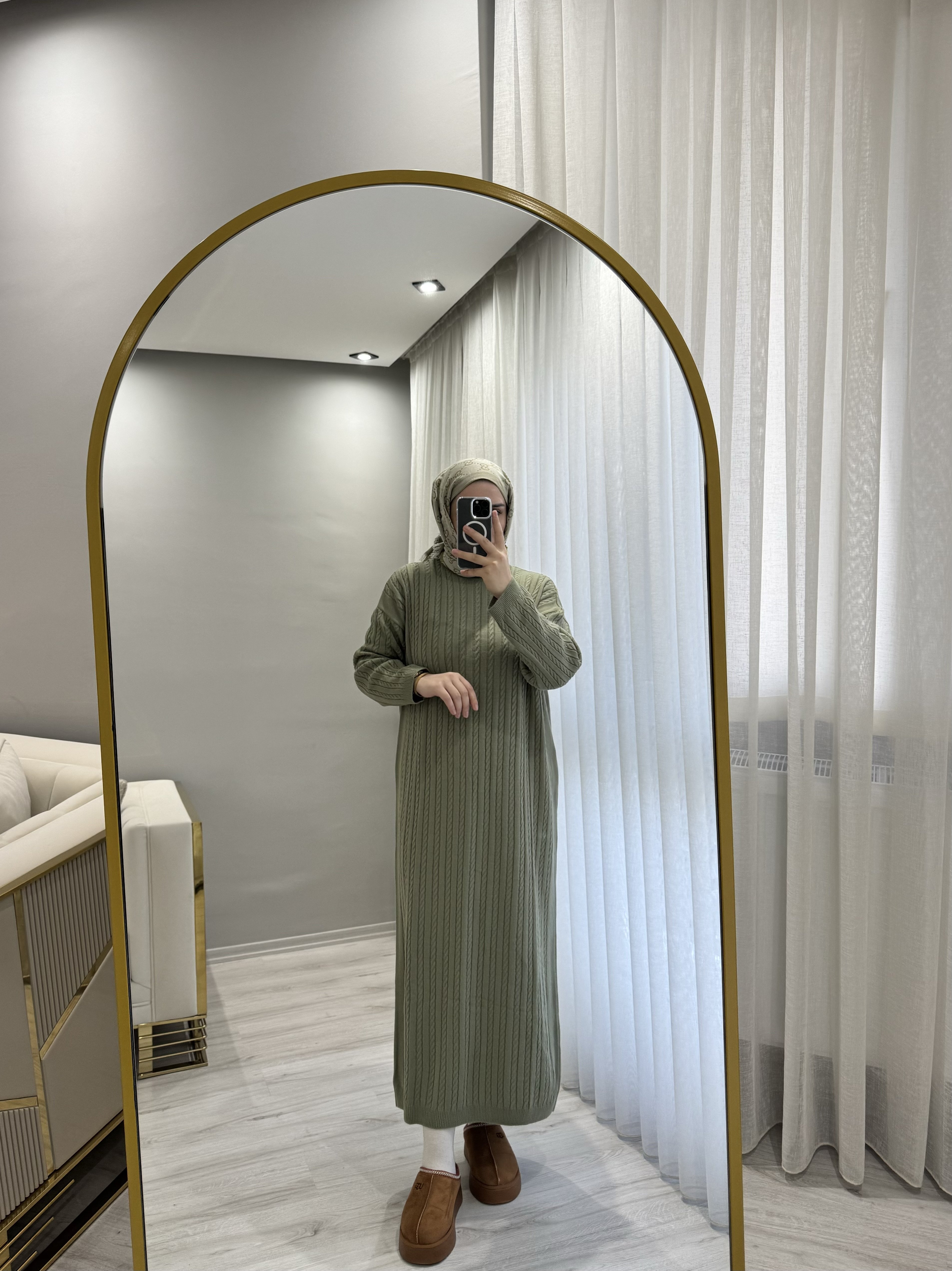 Örgülü triko elbise mint yeşili
