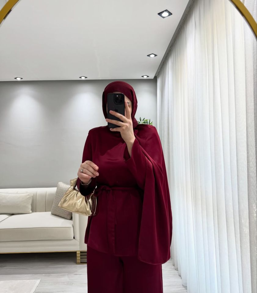 pelerinli saten takım