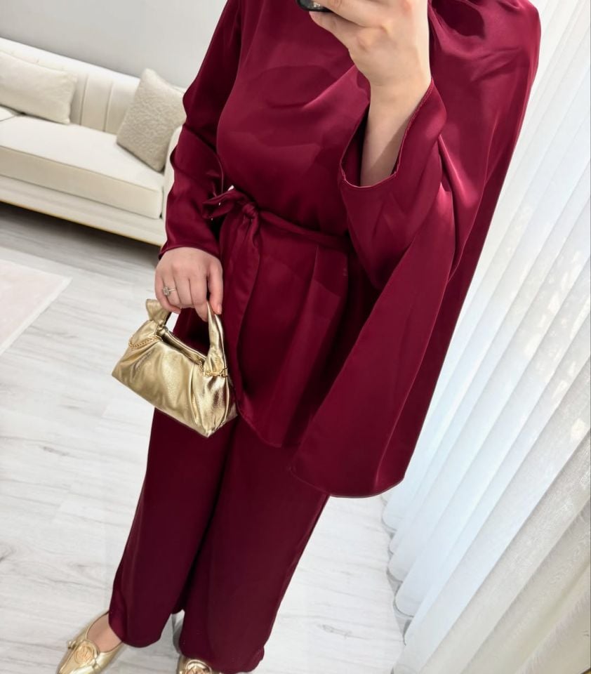 pelerinli saten takım