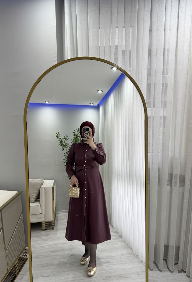 PREMİUM DERİ ELBİSE BORDO