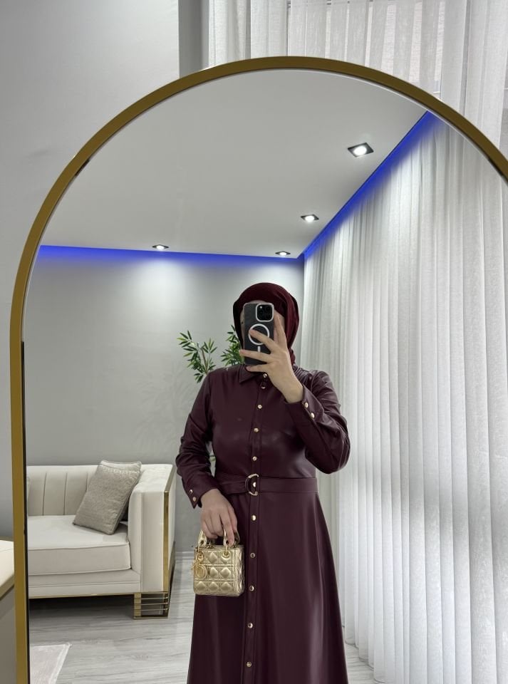 PREMİUM DERİ ELBİSE BORDO