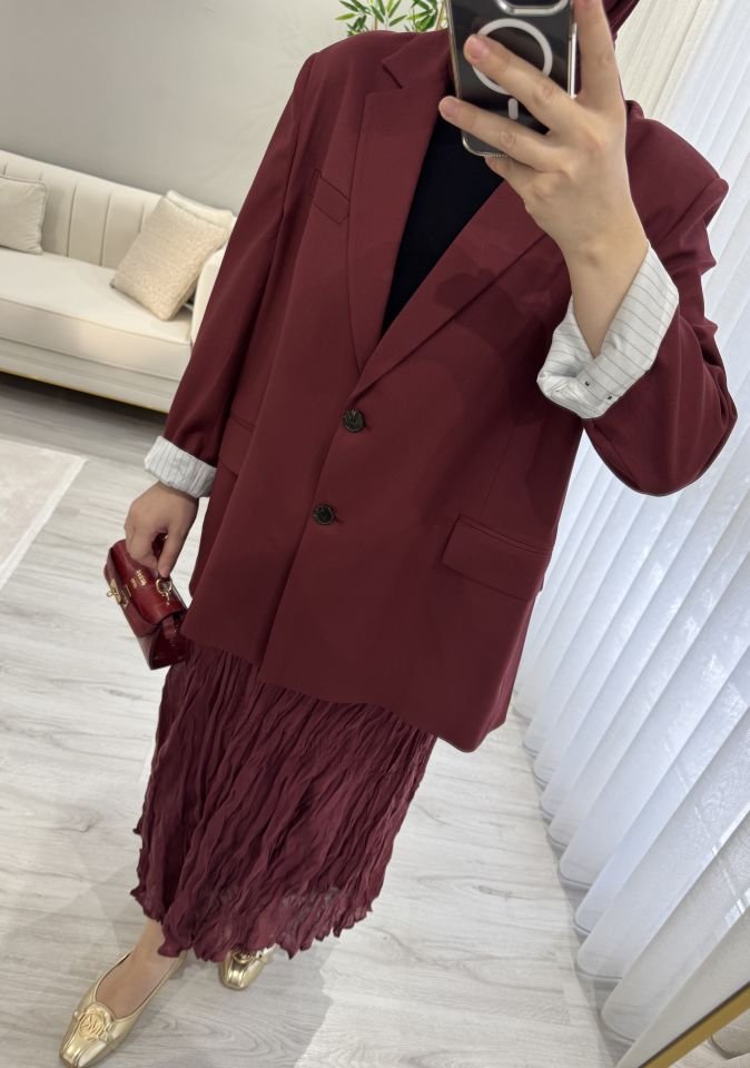 Kruvaze ceket bordo