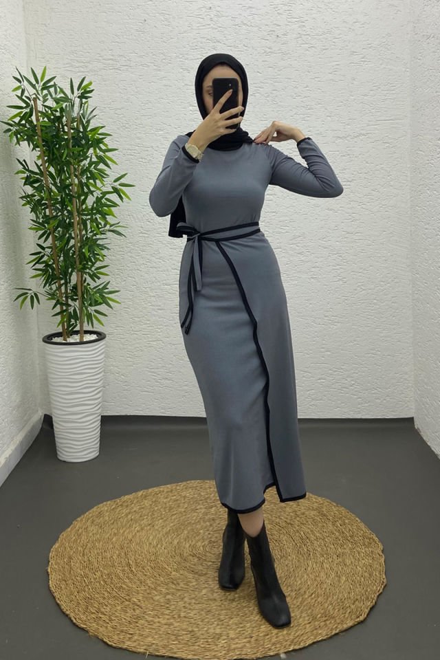 Pelerin Elbise Gri