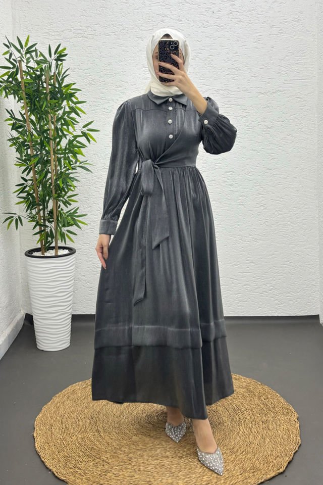 Yandan Bağlamalı Elbise Antrasit