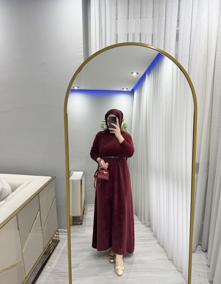 ANGORA TRİKO ELBİSE (bordo)