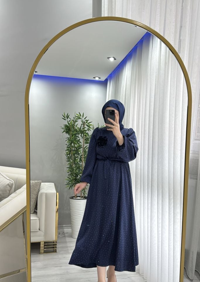 Taşlı tel elbise lacivert
