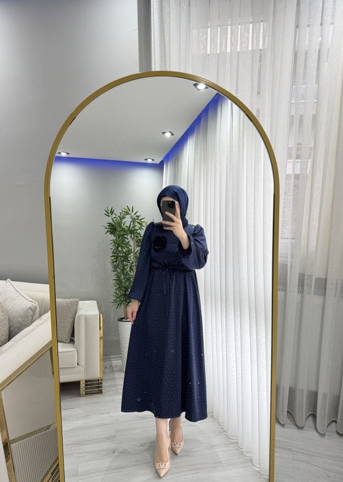 Taşlı tel elbise lacivert