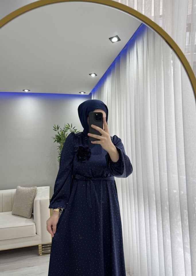 Taşlı tel elbise lacivert