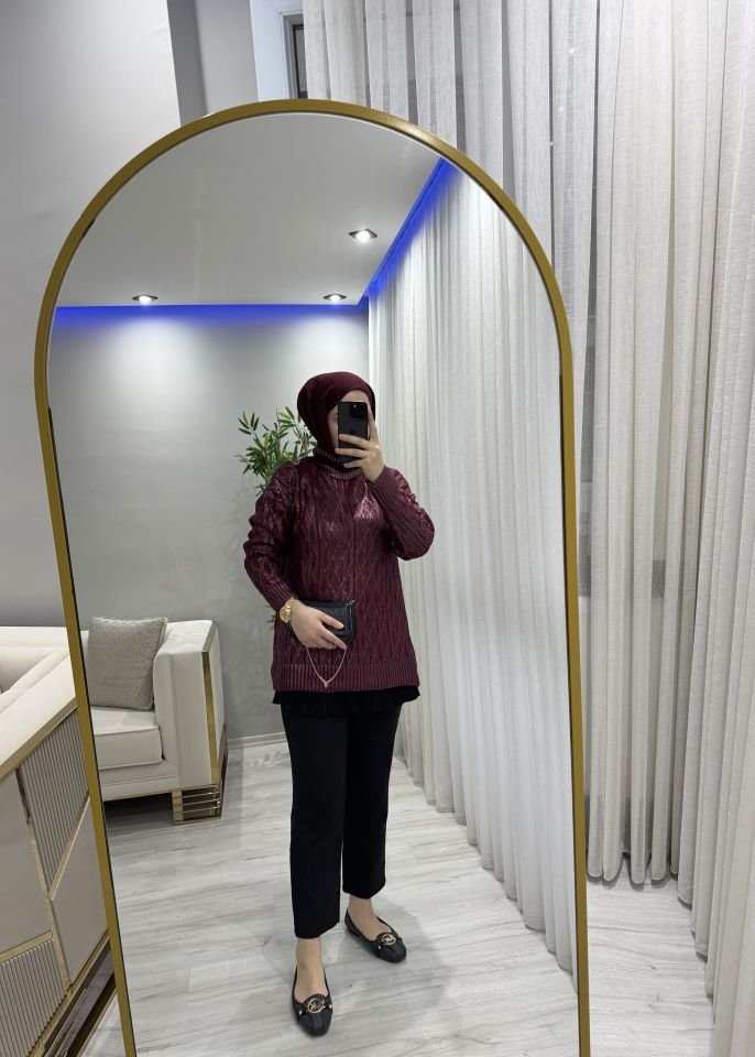 Varaklı kazak bordo