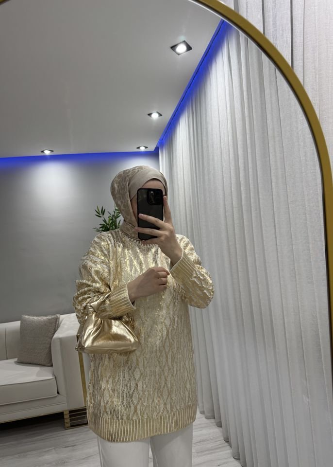 Varaklı kazak gold renk