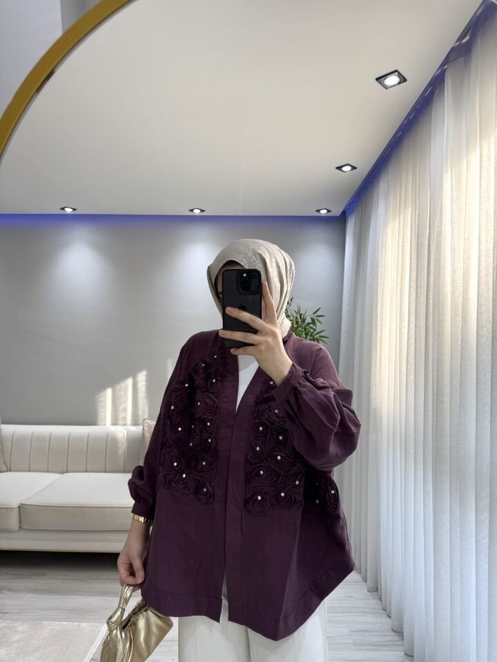 Çiçekli taşlı kimono