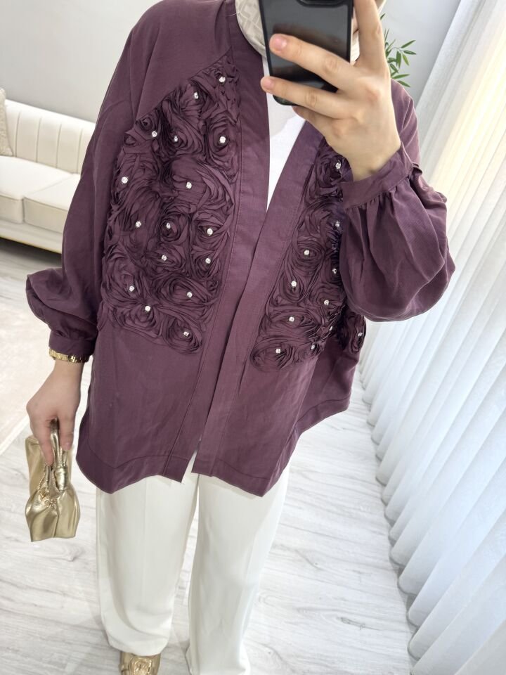 Çiçekli taşlı kimono