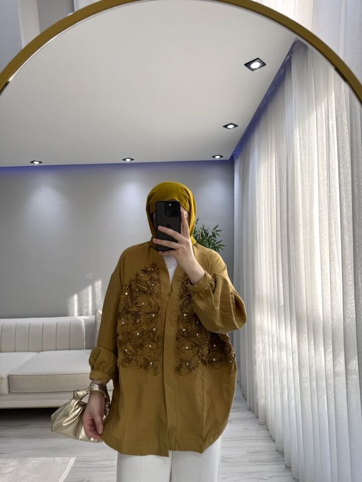 Çiçek kimono hardal sarısı