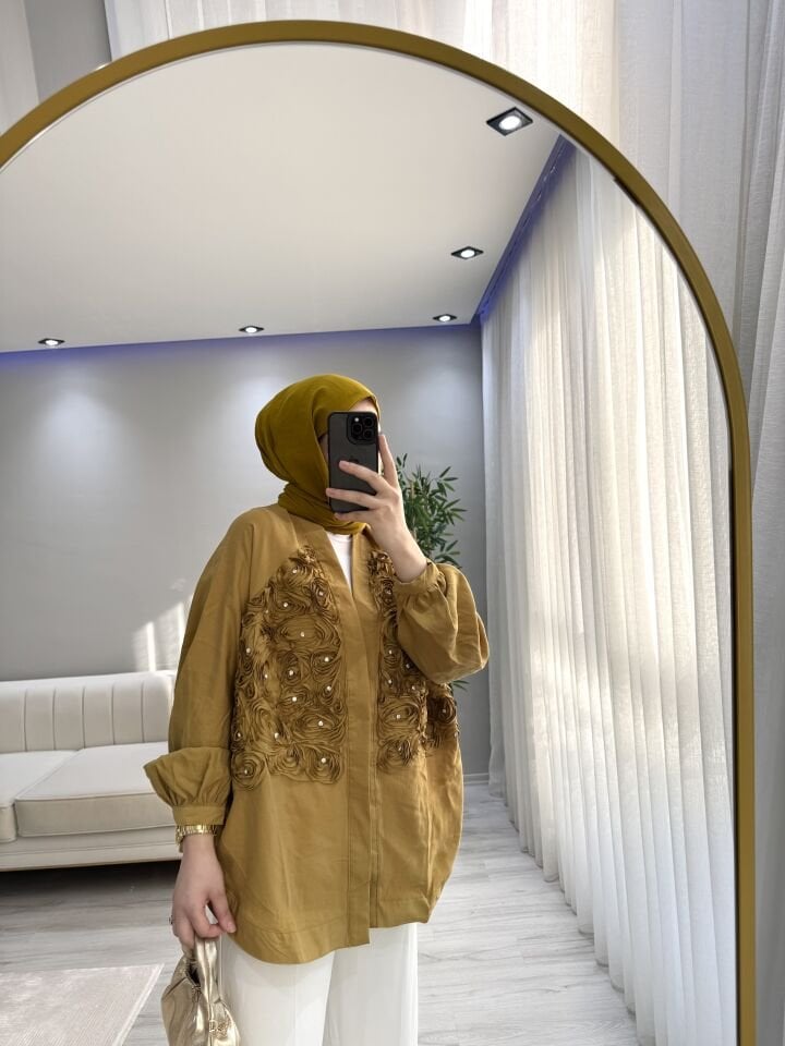 Çiçek kimono hardal sarısı