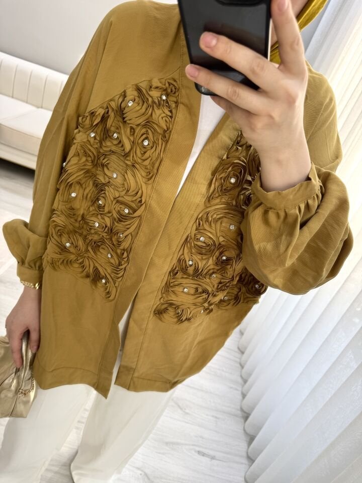 Çiçek kimono hardal sarısı