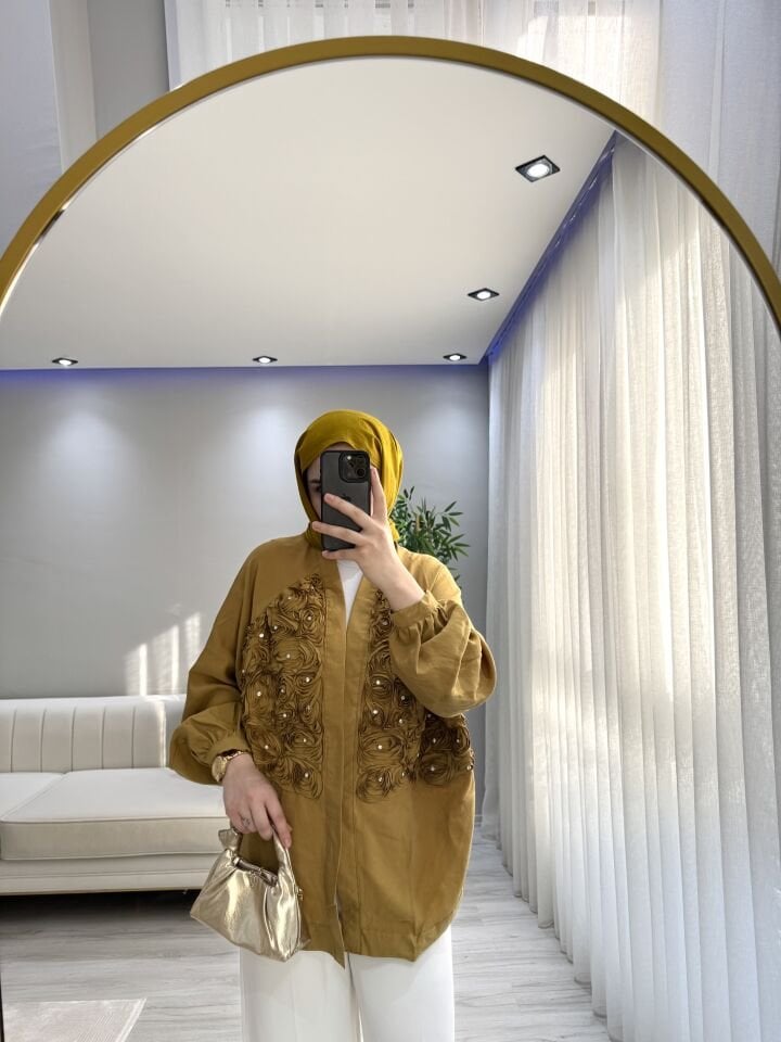 Çiçek kimono hardal sarısı