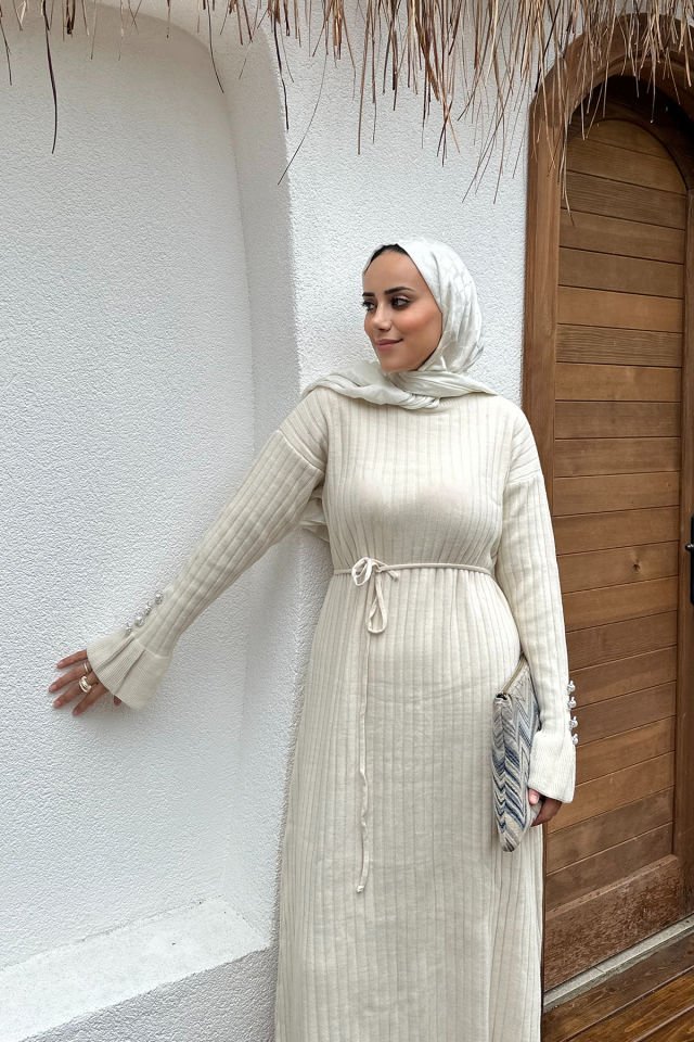 Blazer düğmeli triko elbise