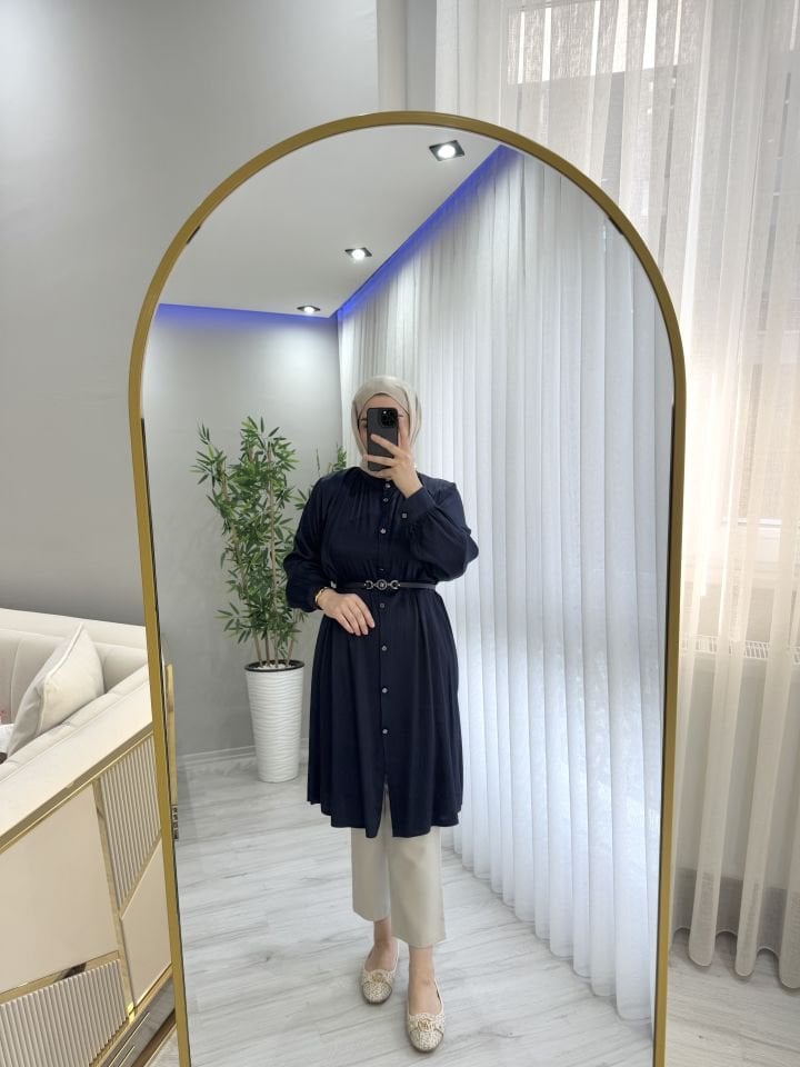 Tensel tunik saten kumaş lacivert