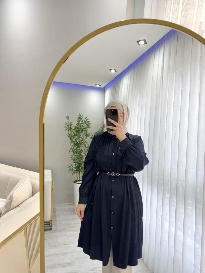 Tensel tunik saten kumaş lacivert