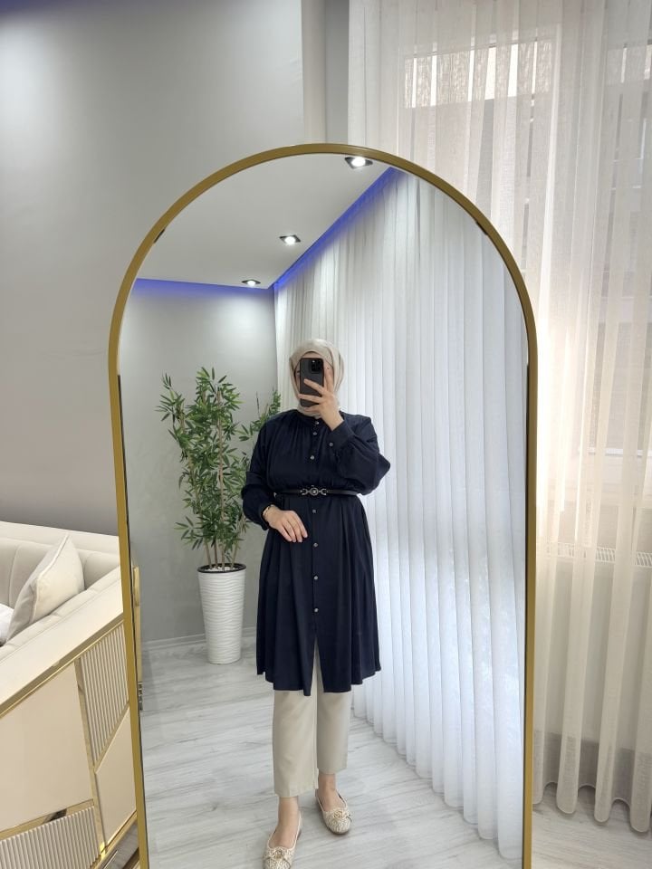 Tensel tunik saten kumaş lacivert