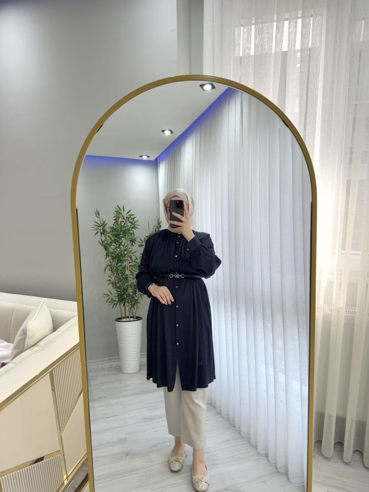 Tensel tunik saten kumaş lacivert
