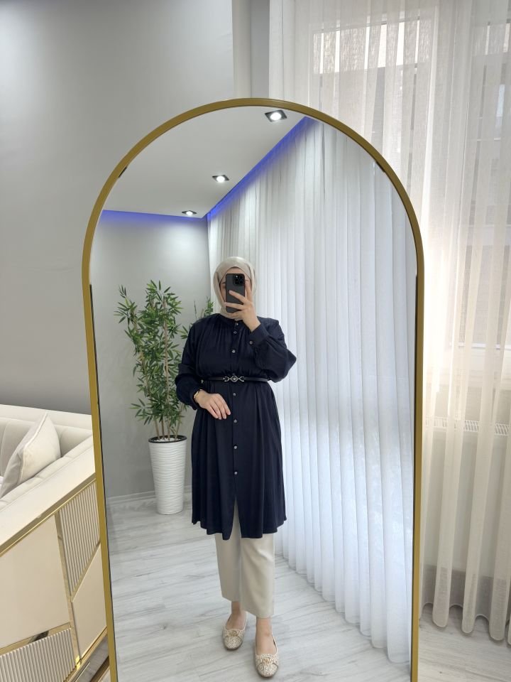 Tensel tunik saten kumaş lacivert